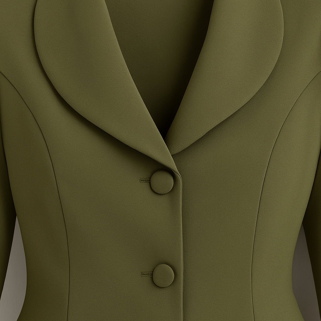 Blazer con peplum, solapas anchas, cierre frontal con botones y cintura ajustada con bajo acampanado.